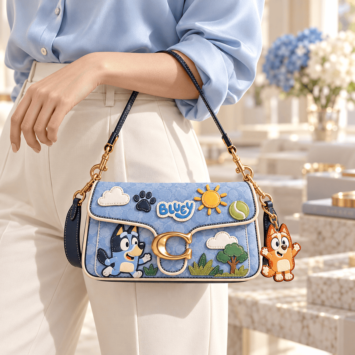 Premium BLU Coach Shoulder Cross With Charm NPL
