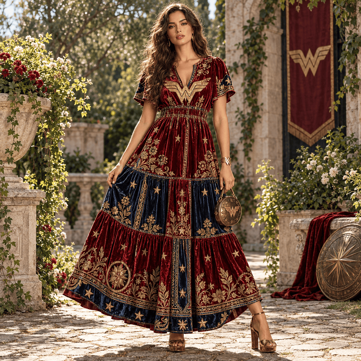 WDWM Premium Embroidered Velvet Maxi Dress PTKL