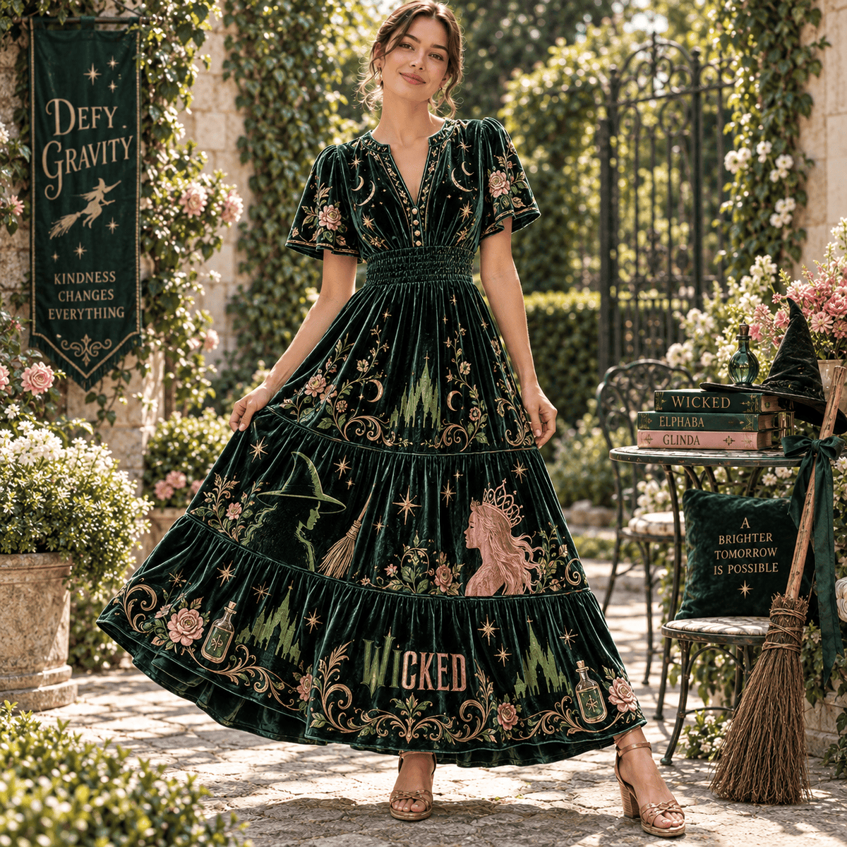 WCKD Premium Embroidered Velvet Maxi Dress PTKL