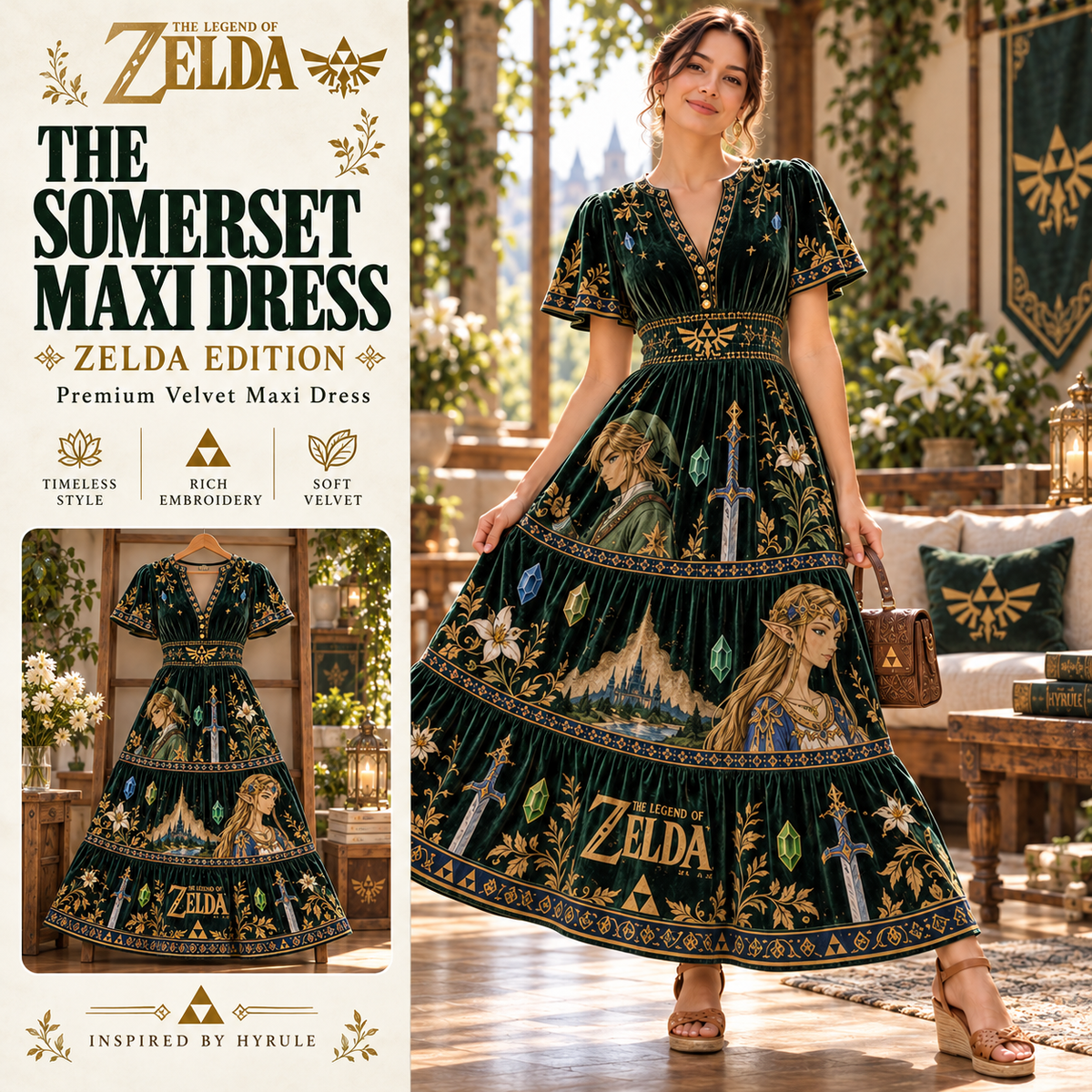 TLOZ Premium Embroidered Velvet Maxi Dress PTKL