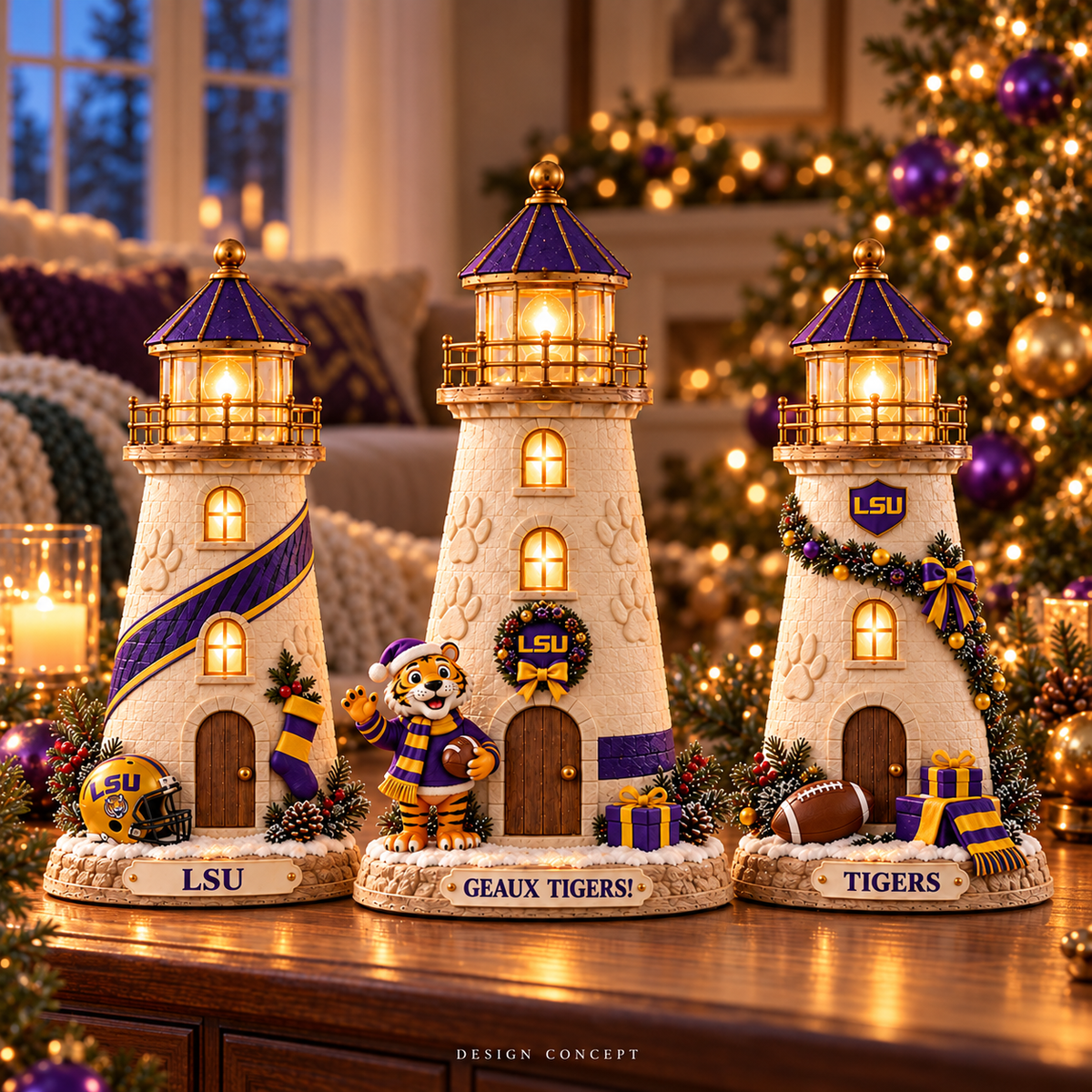 LSU Premium Holiday Lighthouse Trio TMH