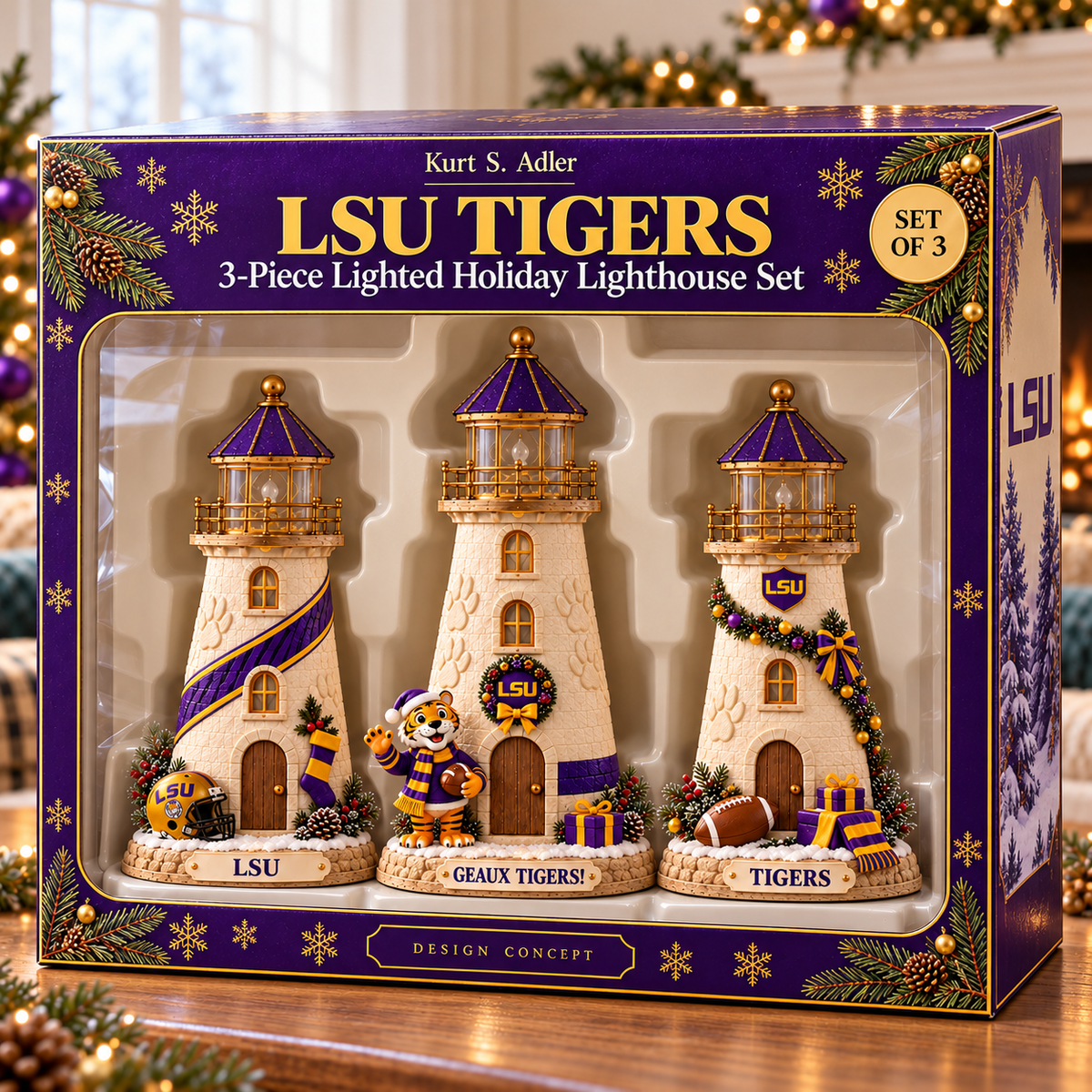 LSU Premium Holiday Lighthouse Trio TMH