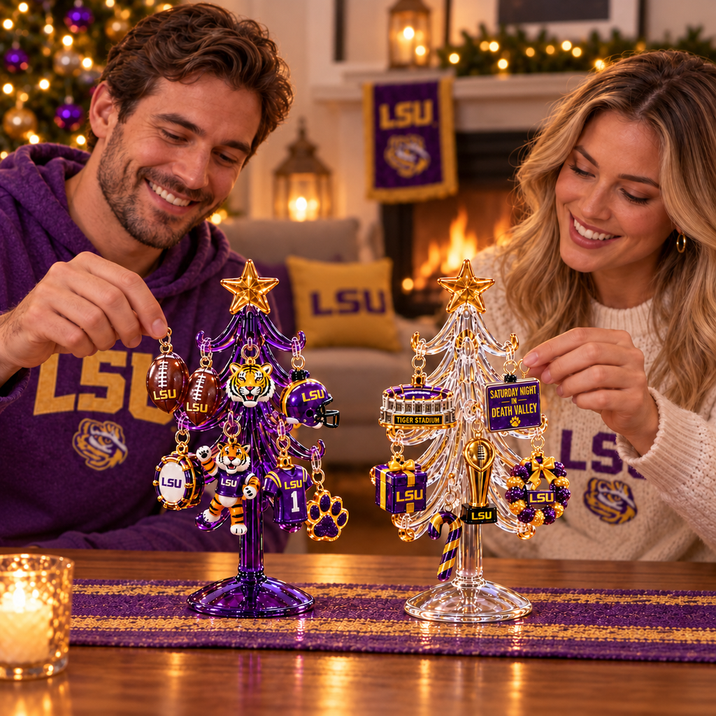LSU Premium Glass Christmas Tree With Ornaments TNSM
