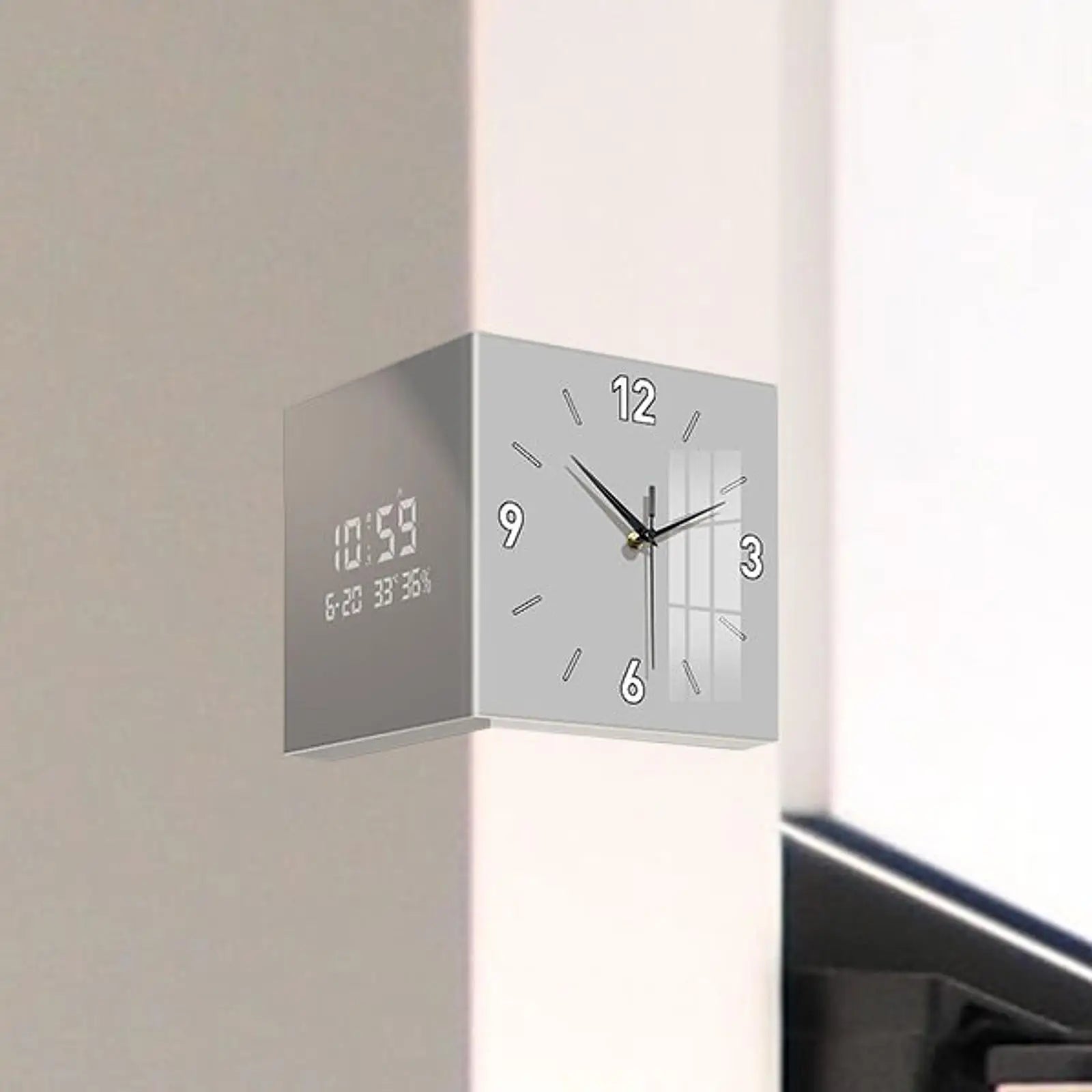 Corner Wall Clock Double Sided digital Clock Large Angle Corner Clock Indoor Ornament for Home Patio Office Room Decoration