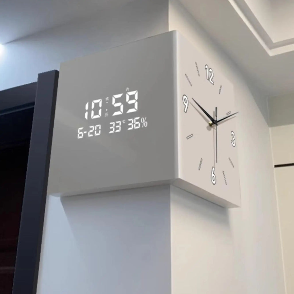 Corner Wall Clock Double Sided digital Clock Large Angle Corner Clock Indoor Ornament for Home Patio Office Room Decoration
