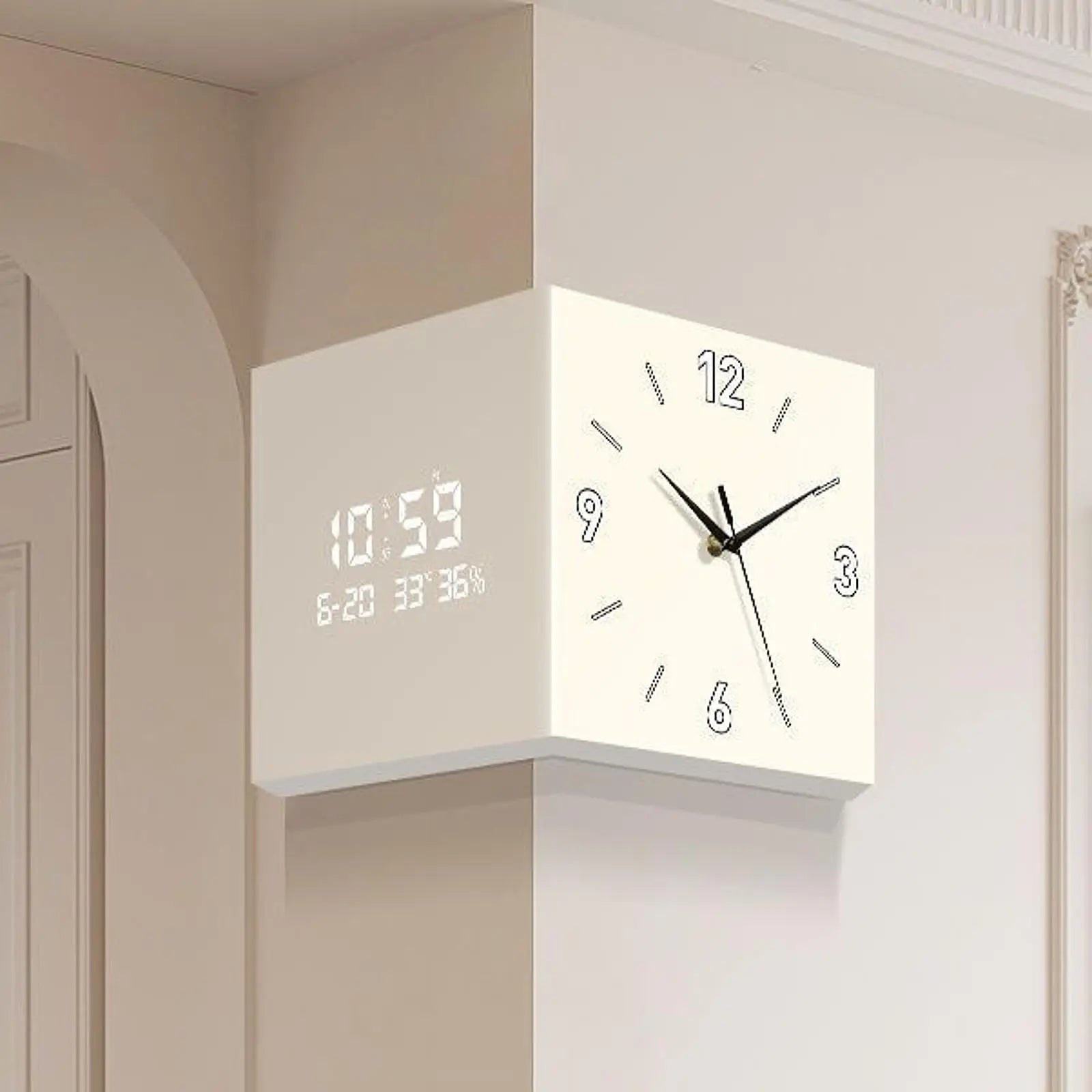 Corner Wall Clock Double Sided digital Clock Large Angle Corner Clock Indoor Ornament for Home Patio Office Room Decoration