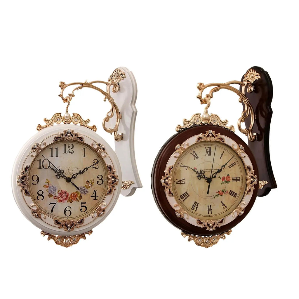 Double Sided Wall Clock European Hanging Clocks Easy to Read Silent Decorative Art Clock for Villa Office Living Room Decor