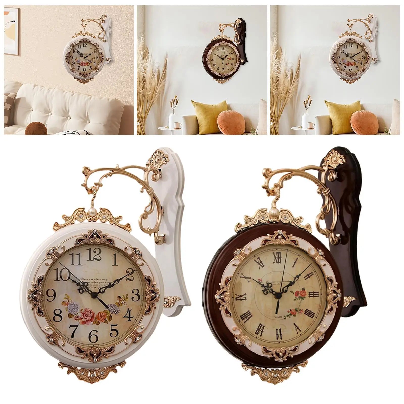 Double Sided Wall Clock European Hanging Clocks Easy to Read Silent Decorative Art Clock for Villa Office Living Room Decor