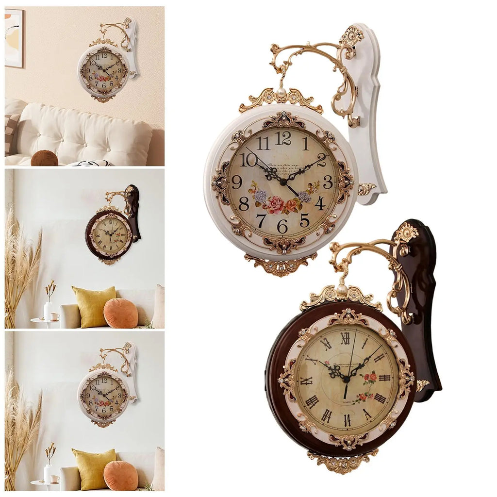 Double Sided Wall Clock European Hanging Clocks Easy to Read Silent Decorative Art Clock for Villa Office Living Room Decor