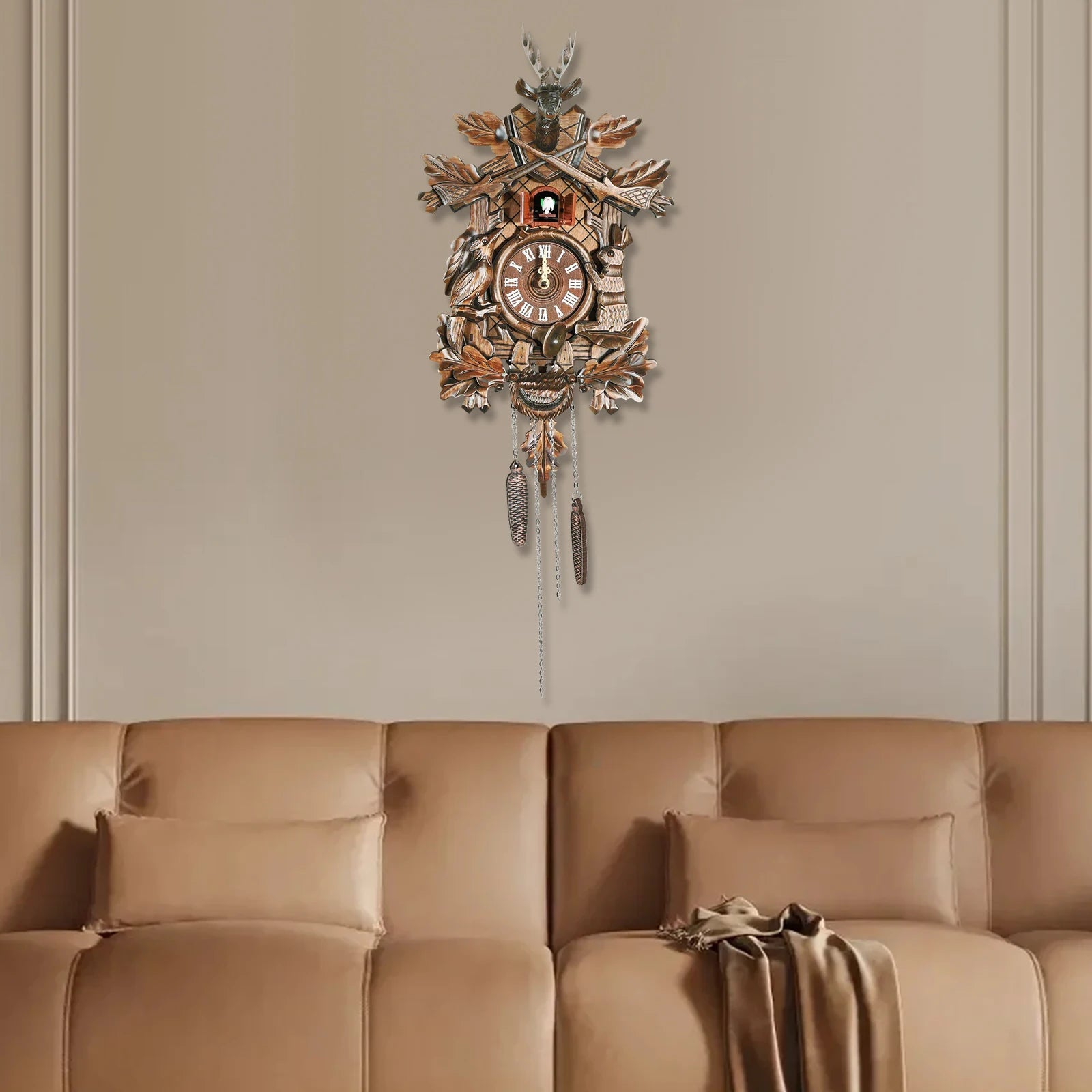 Vintage Cuckoo Wall Clock - Adjustable Bird Call Volume & Accurate Quartz Movement, Charming Forest-Themed Decor for Living Room
