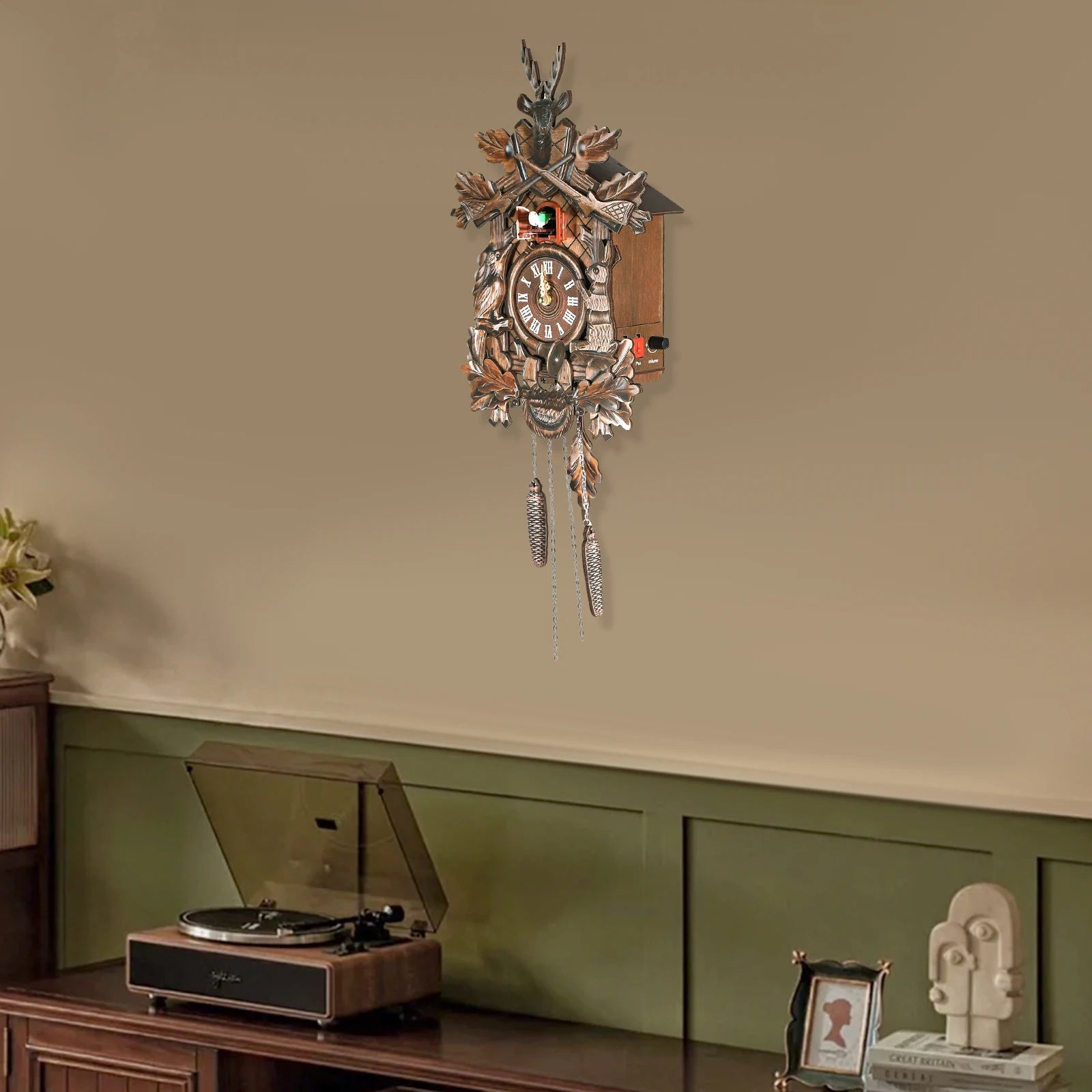 Vintage Cuckoo Wall Clock - Adjustable Bird Call Volume & Accurate Quartz Movement, Charming Forest-Themed Decor for Living Room